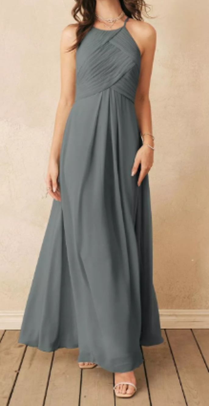 AW BRIDAL 2 XS grey Aderes chiffon bridesmaid formal party gala maxi dress b22